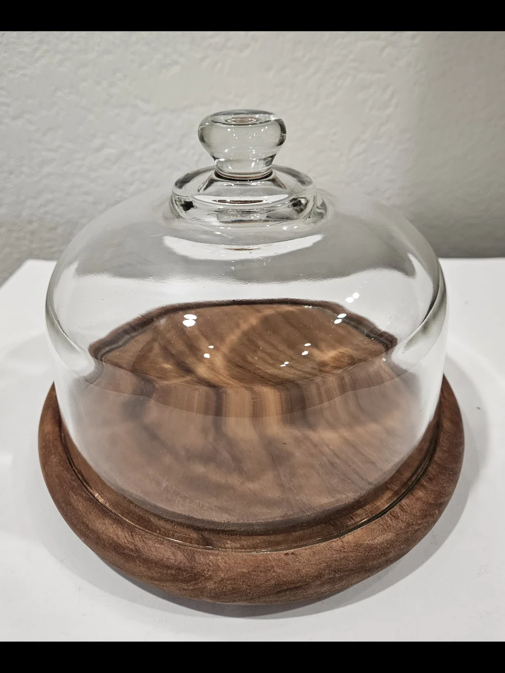 Vintage Goodwood Genuine Teak Wood Cheese Board Tray with Glass Dome Cloche Lid